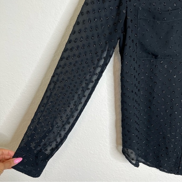 Abercrombie & Fitch top women XS Black Metallic Dot sheer button down shirt E - Picture 3 of 6